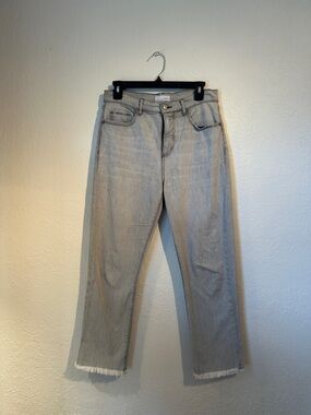 LOFT The Straight Crop Jeans with Frayed Hem Light Gray